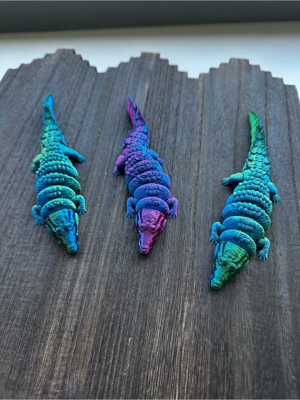 3D Printed Crocodile Figurine- Teal, Blue